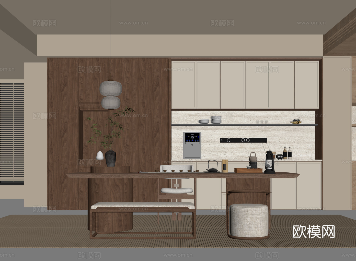 新中式茶室 茶桌椅 茶柜su模型