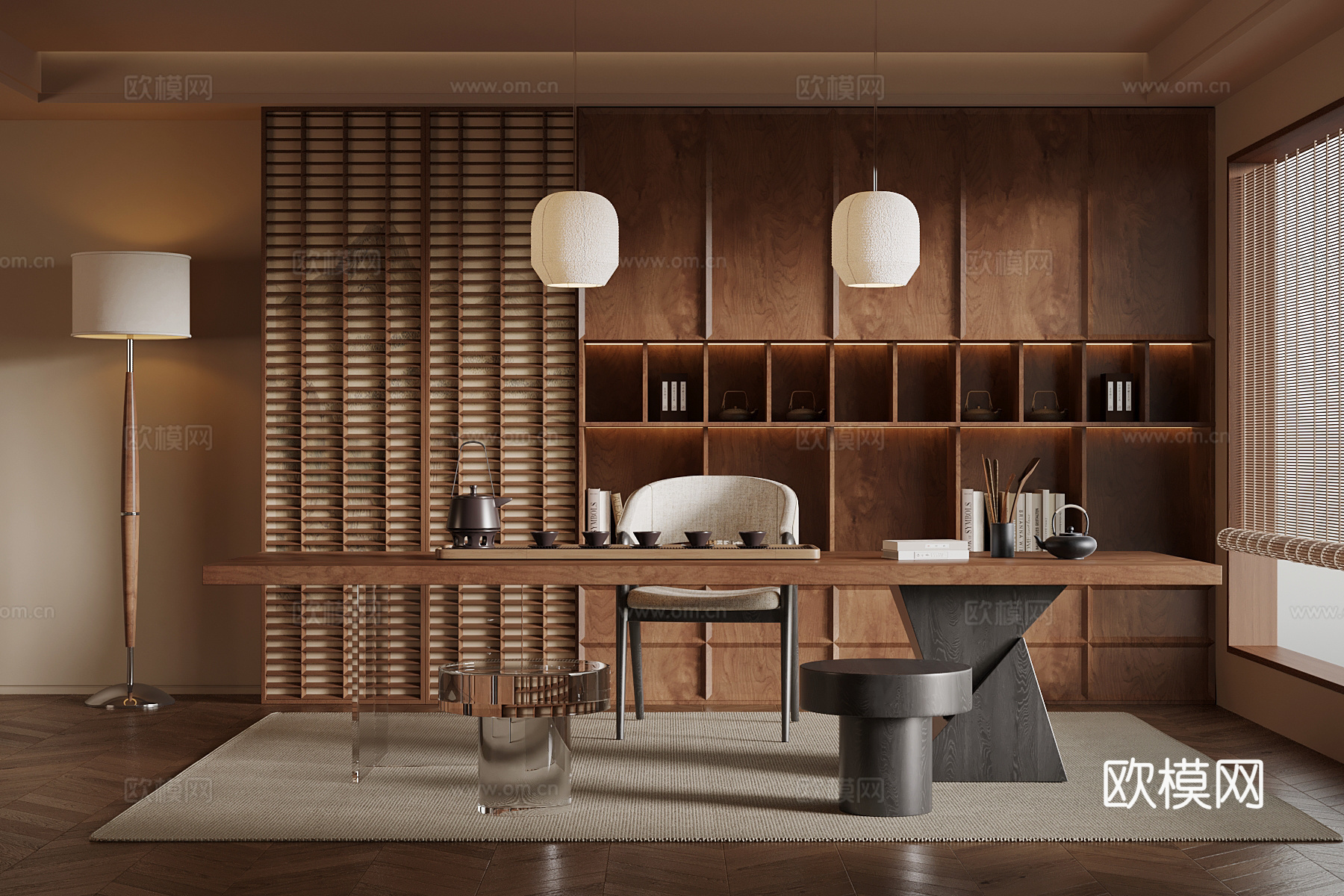 中古风茶室 茶柜 茶桌椅3d模型