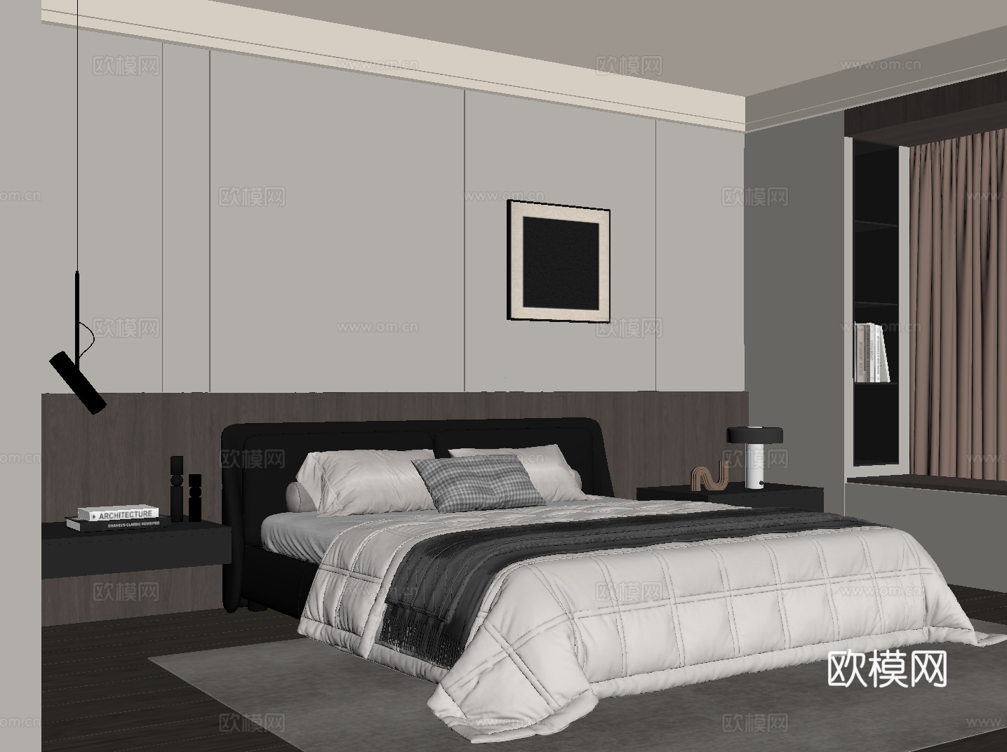 现代意式卧室su模型