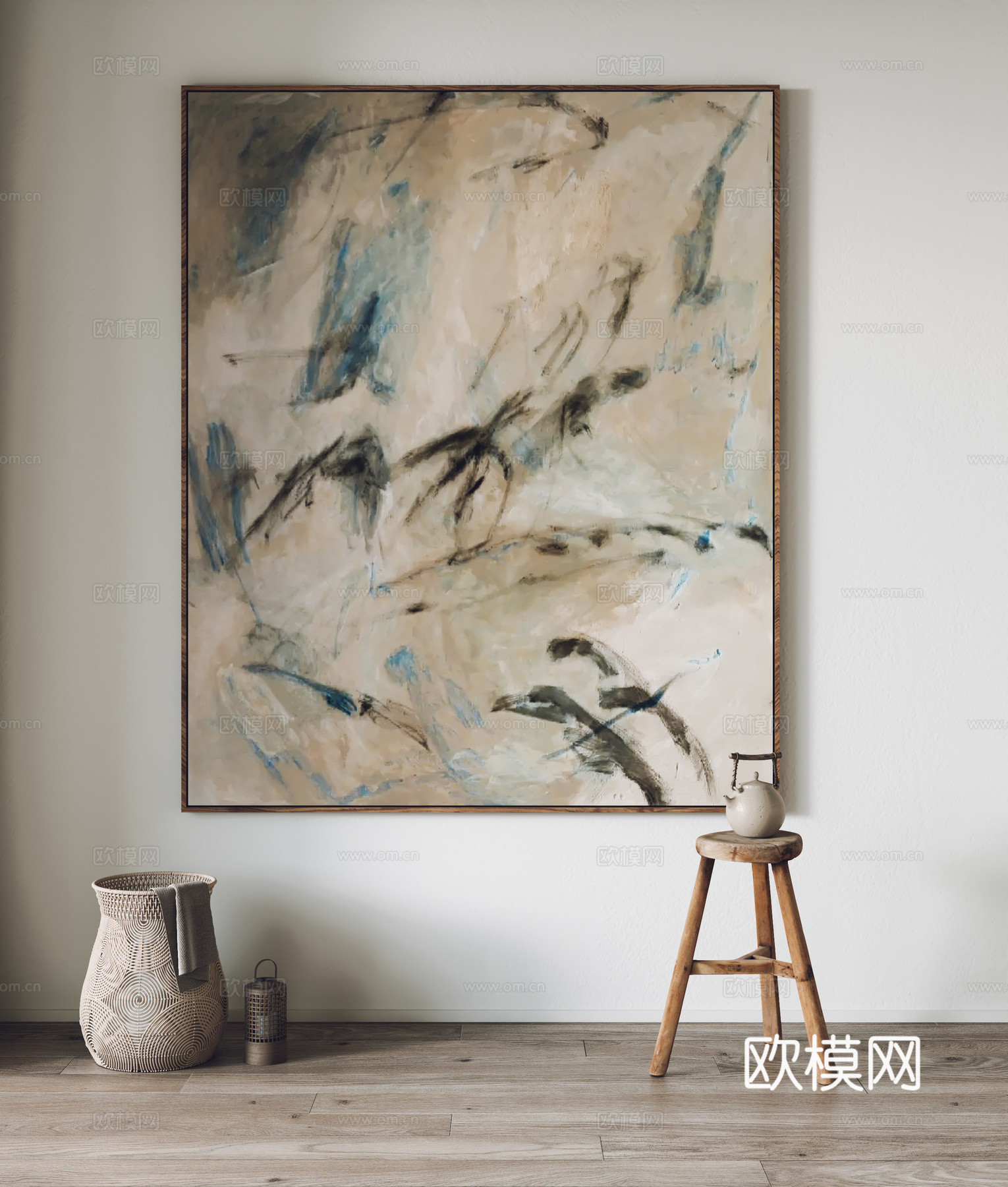 现代挂画 装饰画 客厅挂画 玄关挂画 卧室挂画 凳子3d模型