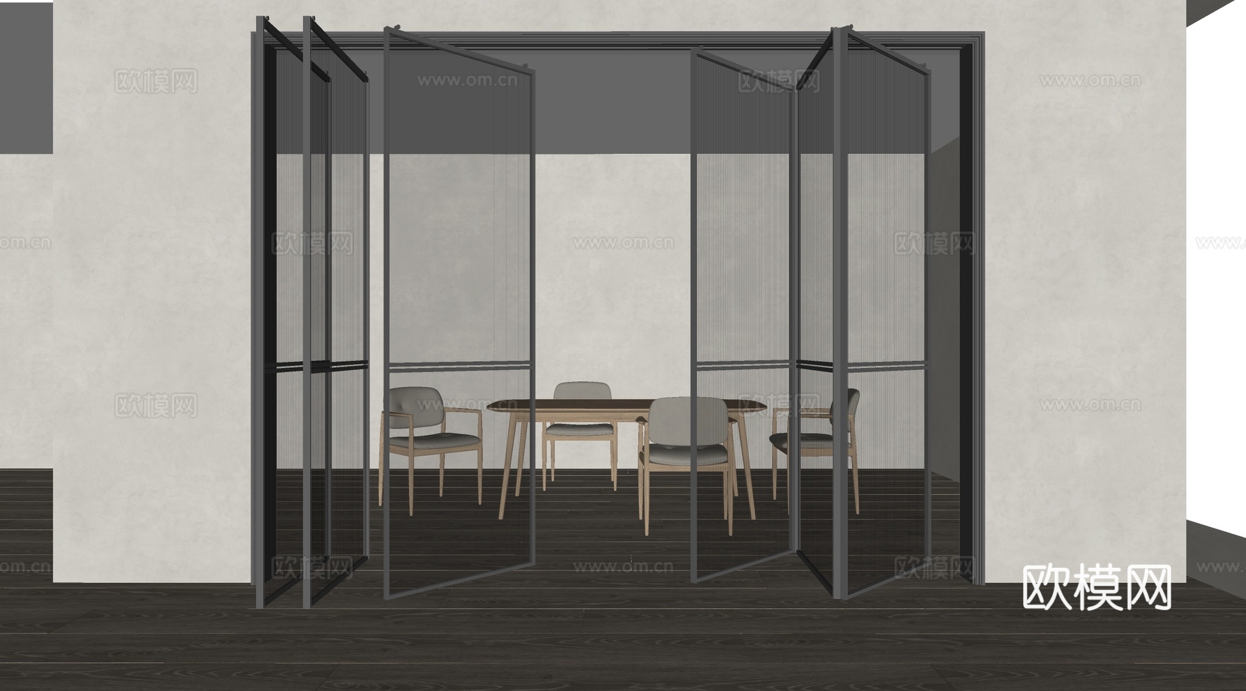 现代轻奢折叠门 现代折叠门 推拉长虹玻璃门su模型