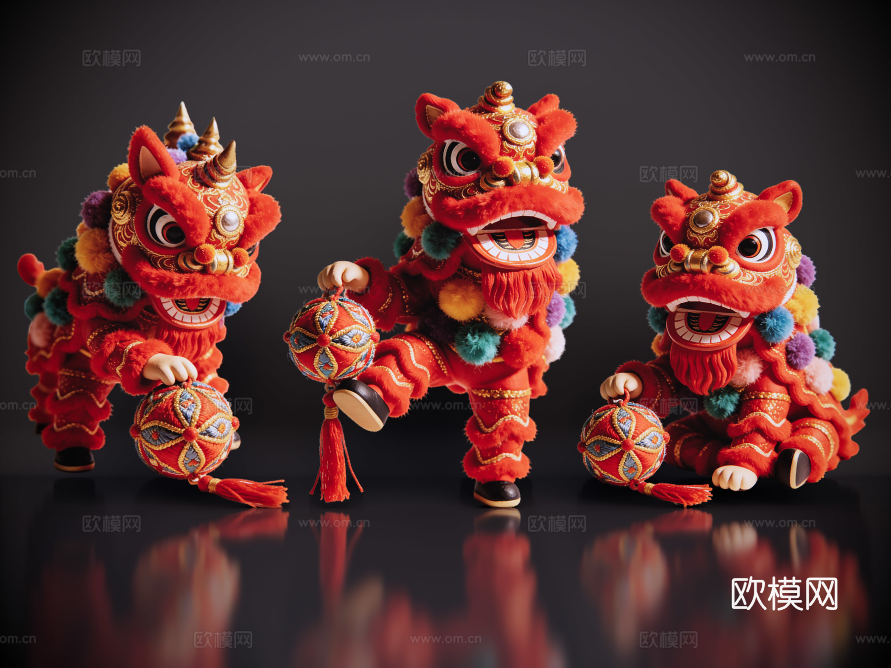 2D醒狮手办 醒狮公仔 舞狮活动 民俗活动 非物质文化遗产su模型