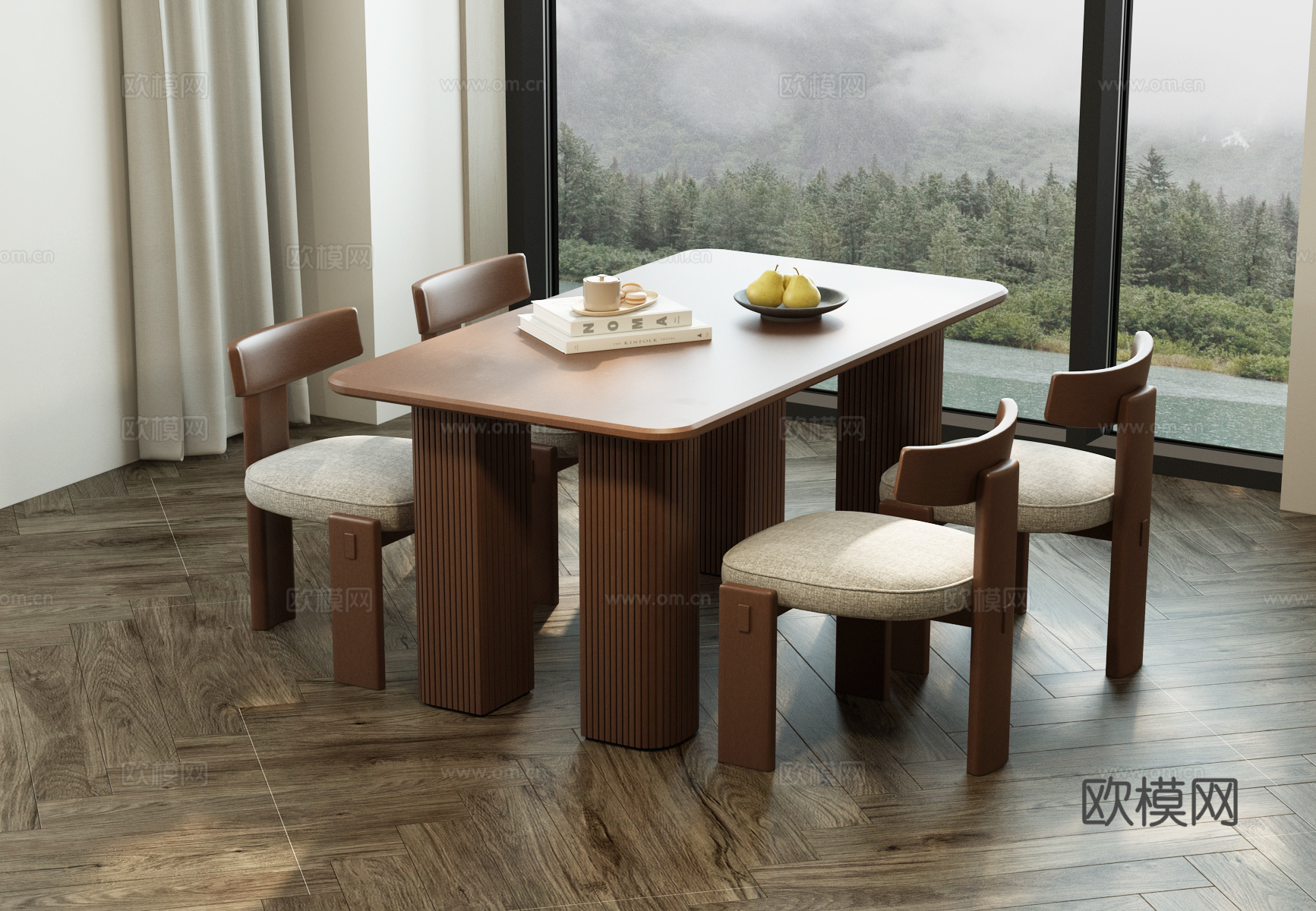 现代中古餐厅 现代中古餐桌椅 现代餐厅 现代餐桌 中古餐桌椅su模型