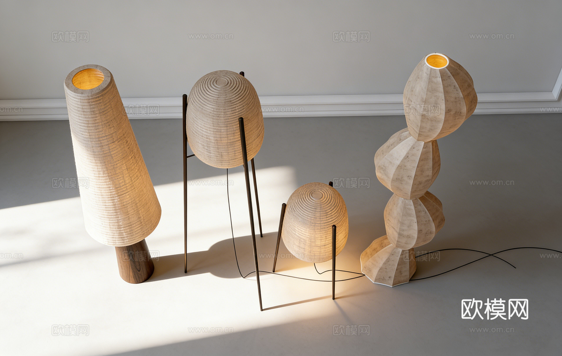 现代简约创意落地灯台灯 编织条纹锥形球形 设计师灯具  多款su模型