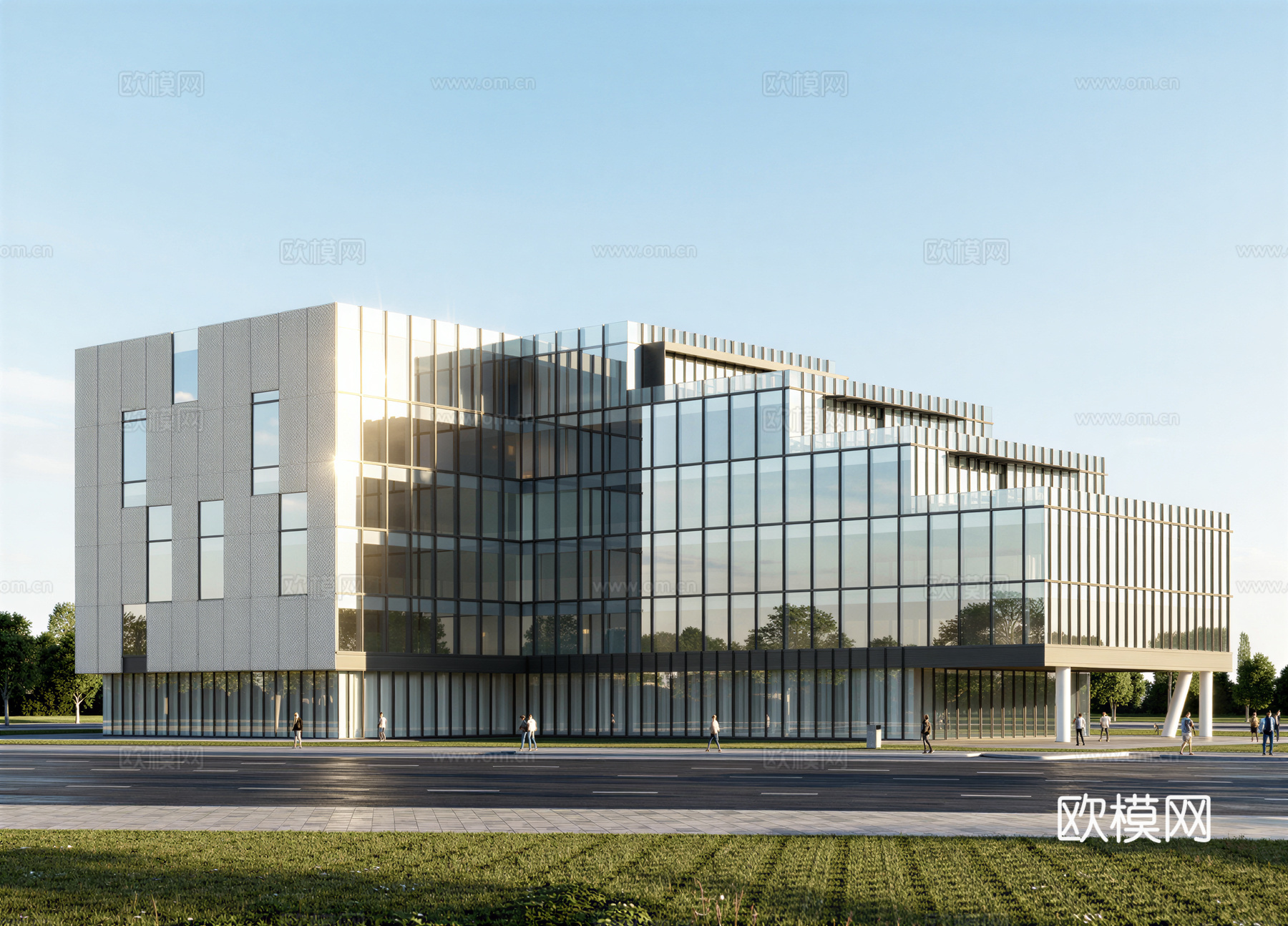 多层办公楼 现代产业园 多层办公 厂房 产业园 办公楼su模型