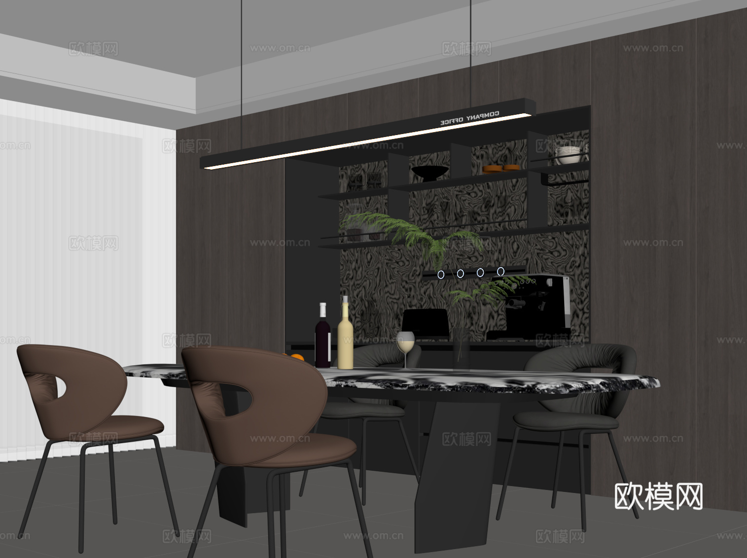 现代意式餐厅 餐边柜 酒柜 餐桌椅su模型
