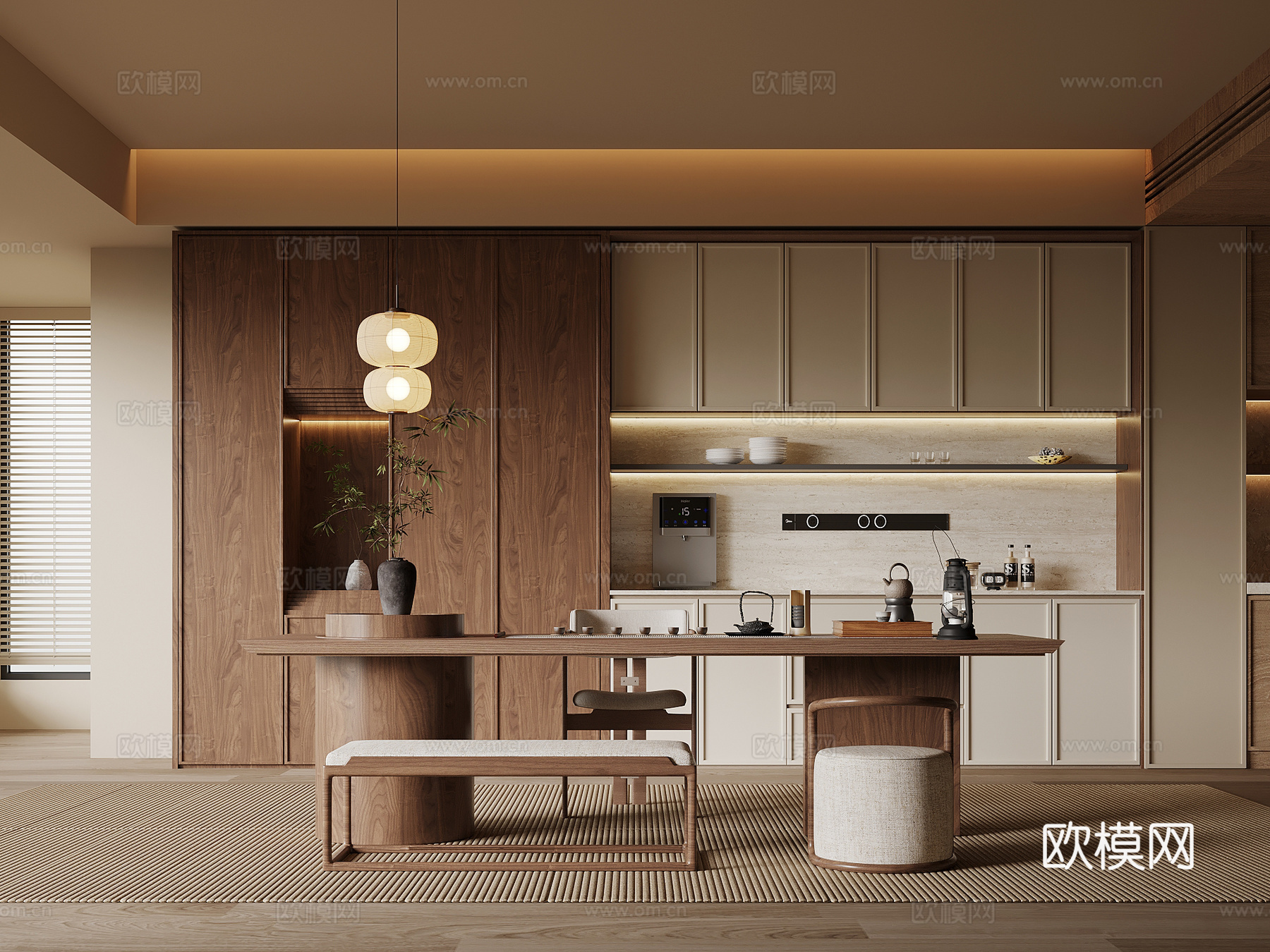 新中式茶室 茶桌椅 茶柜su模型