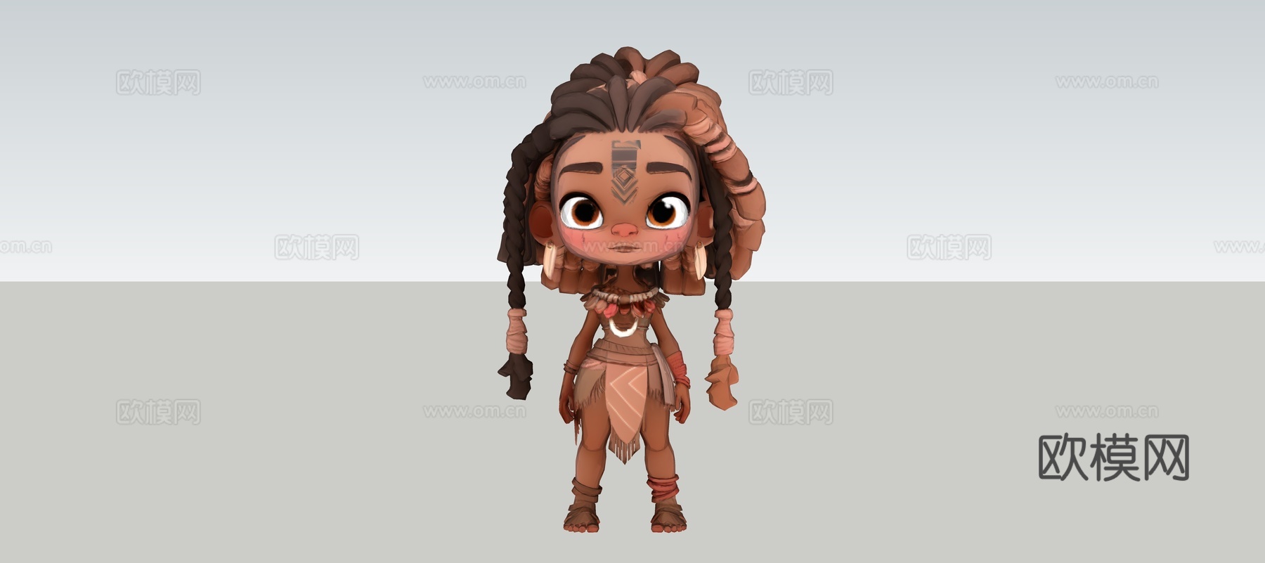 卡通手绘风 部落原住民小女孩 三维人物模型Q 版卡通 原始部su模型
