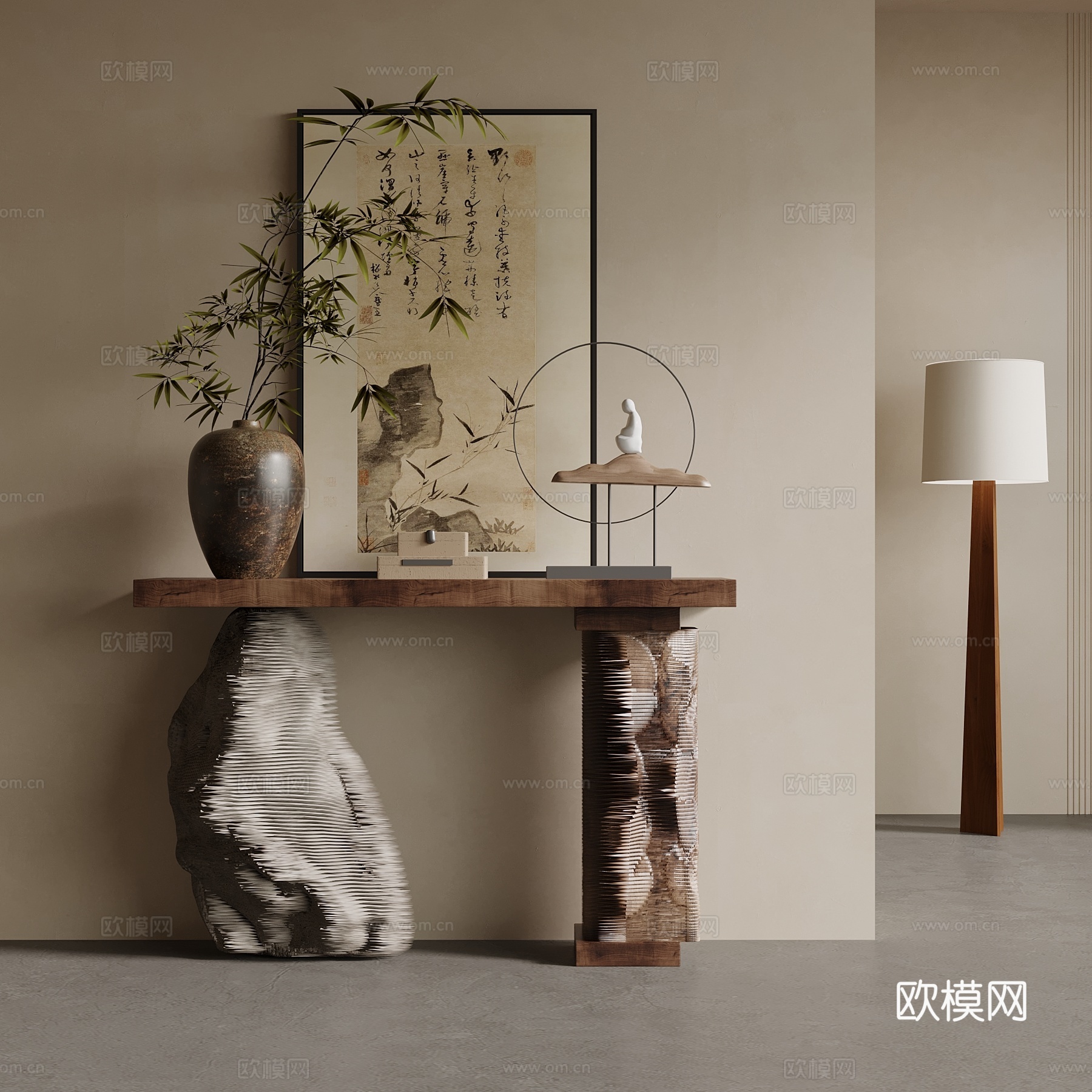 新中式端景台su模型