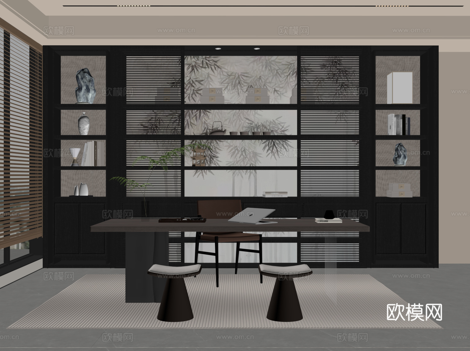 新中式茶室茶桌椅su模型