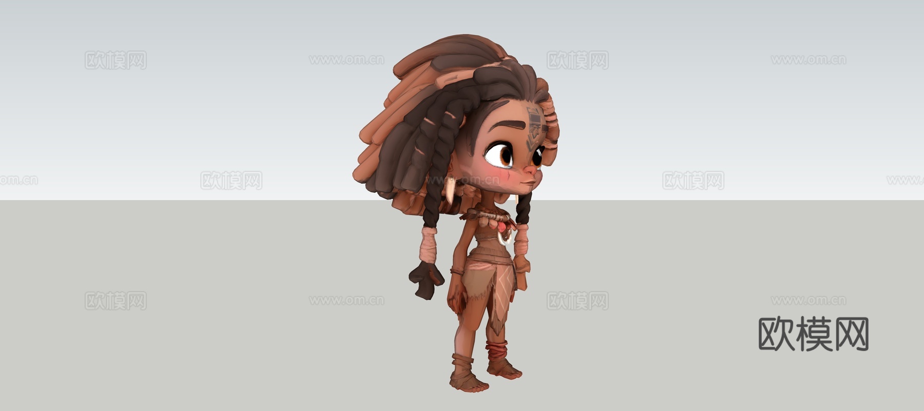 卡通手绘风 部落原住民小女孩 三维人物模型Q 版卡通 原始部su模型