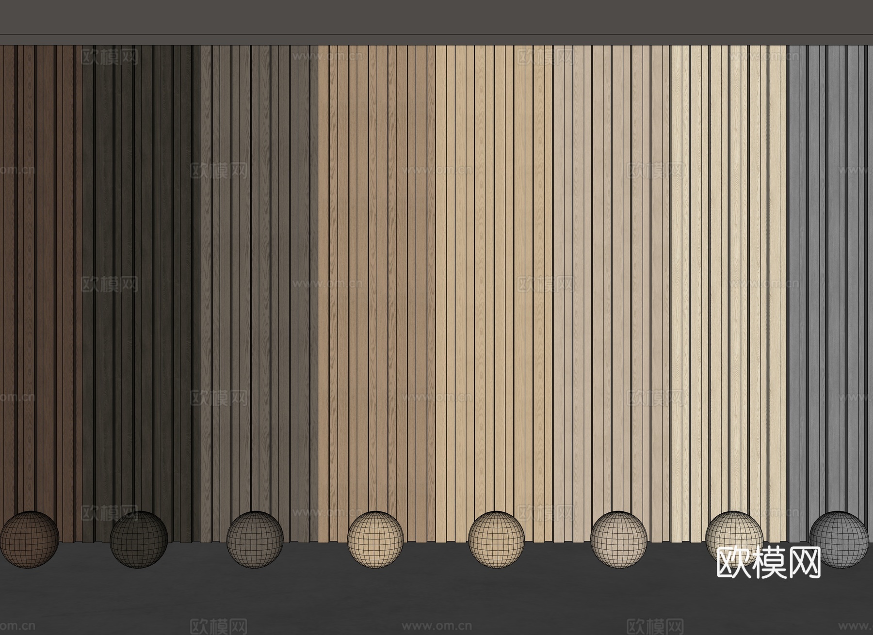 长城板 格栅板 木饰面 长城背景板 护墙板 格栅木饰面su模型