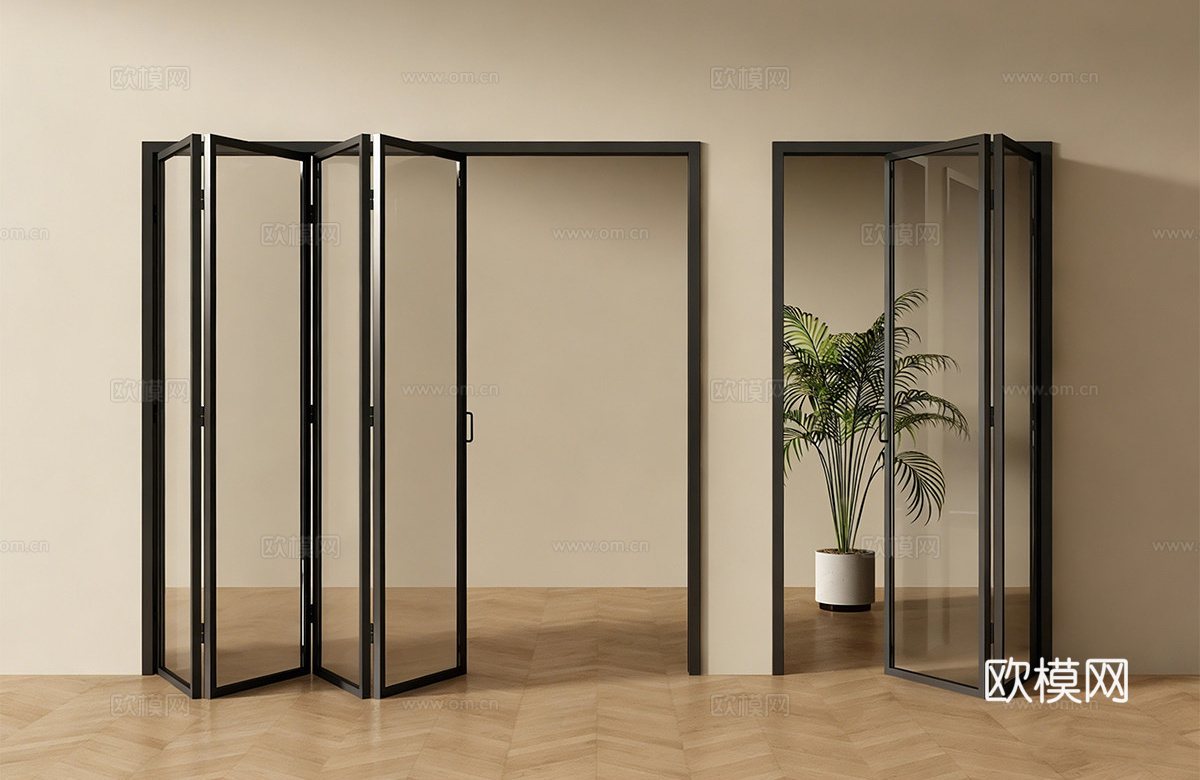 现代折叠门 玻璃折叠门 折叠门 折叠玻璃门su模型
