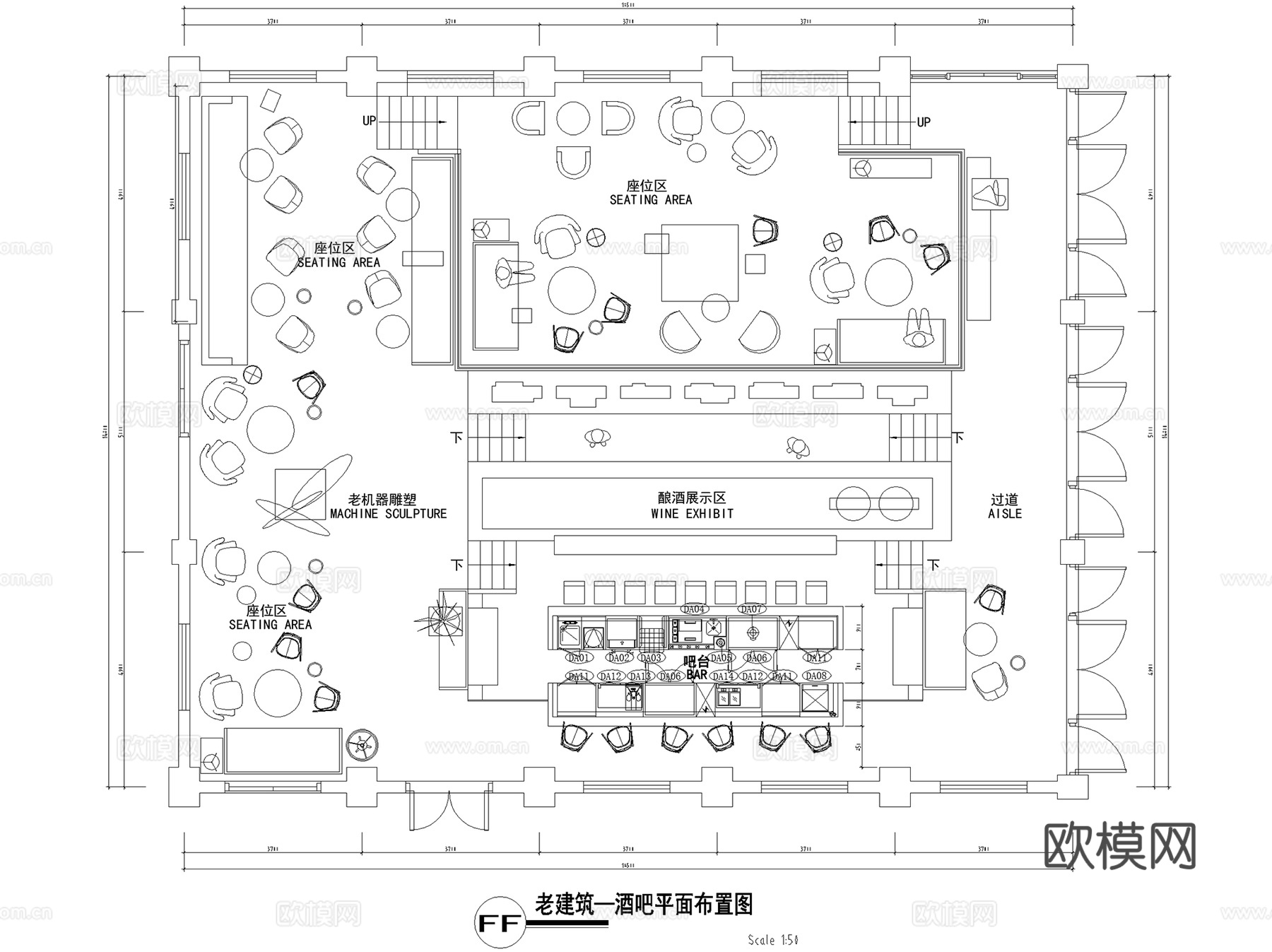 酒吧酒馆酒廊清吧会所餐厅室内工装CAD平面图集 12套cad施工图