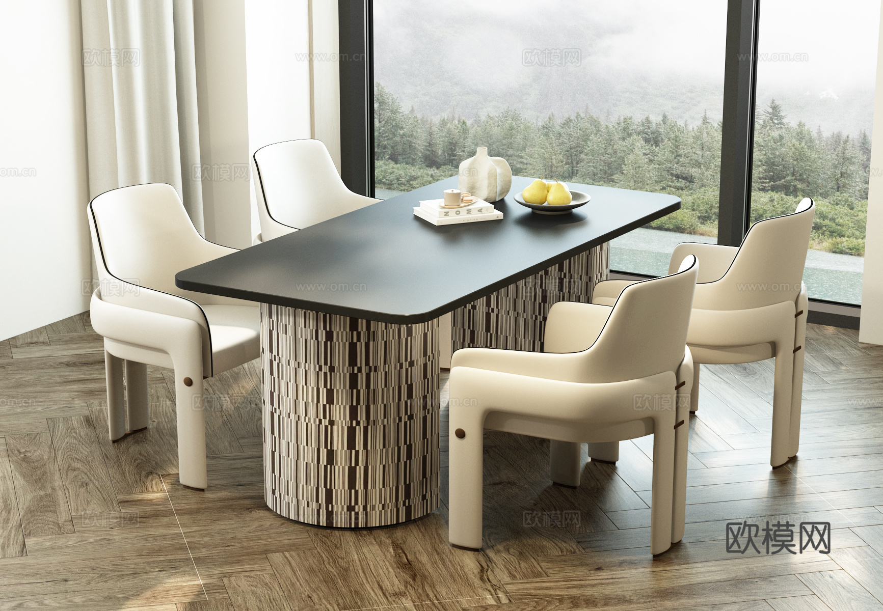 现代餐厅 意式餐厅 现代意式餐桌椅 意式餐桌椅 现代轻奢餐桌su模型
