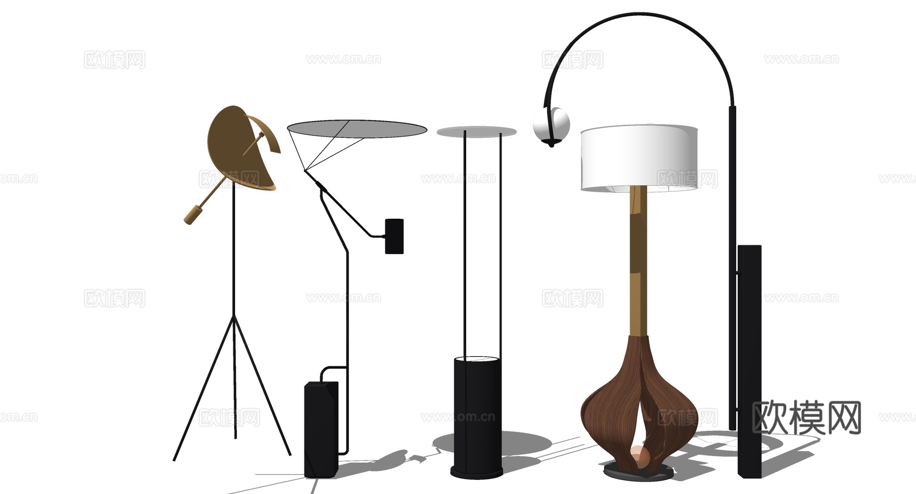 意式轻奢金色弯曲顶面落地灯 细黑支架 客厅角落艺术灯 金色叶su模型