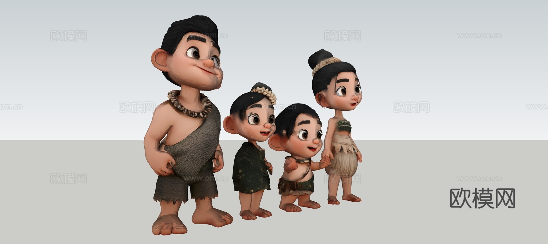 可爱卡通风 原始人家庭 3D 人物模型su模型