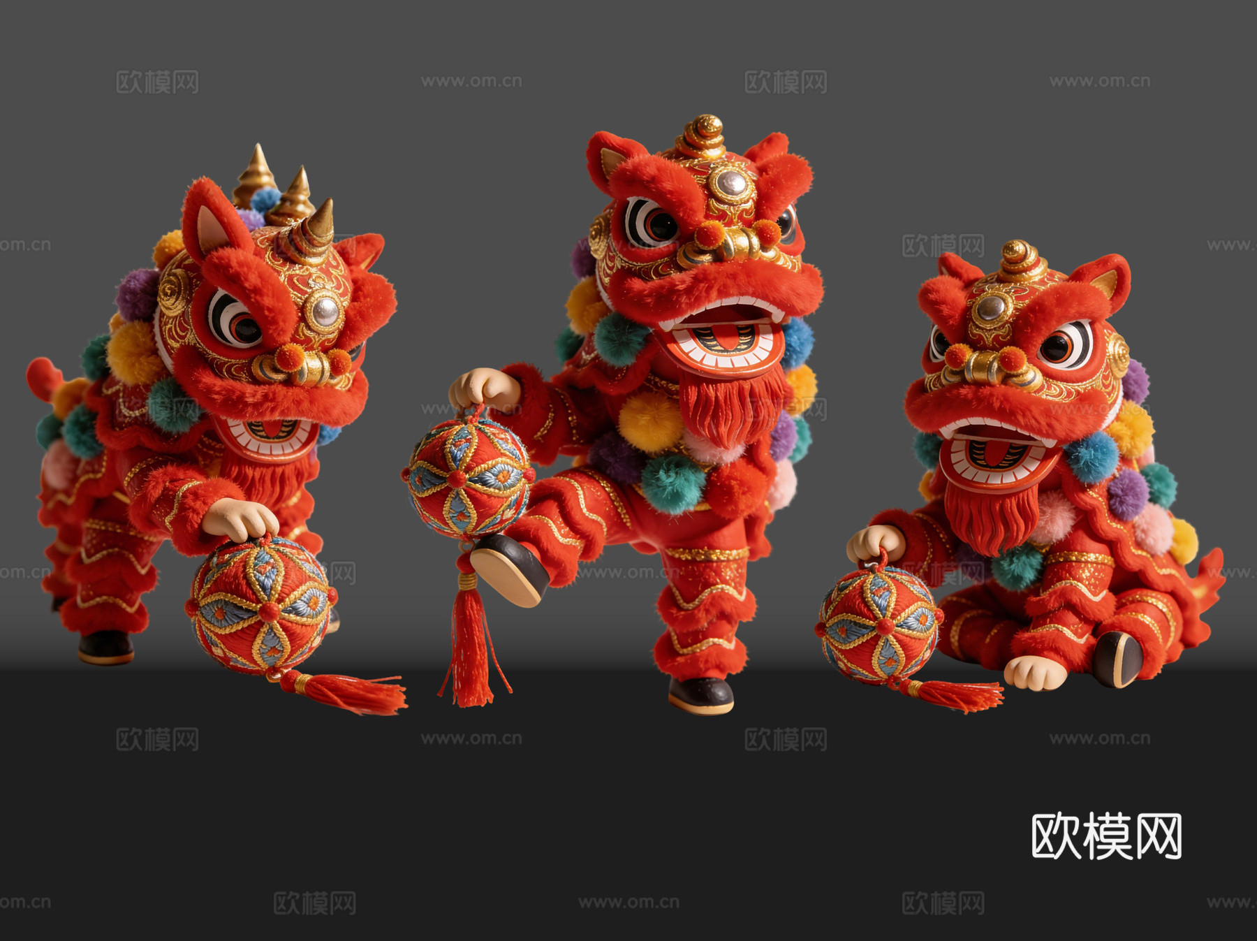 2D醒狮手办 醒狮公仔 舞狮活动 民俗活动 非物质文化遗产su模型