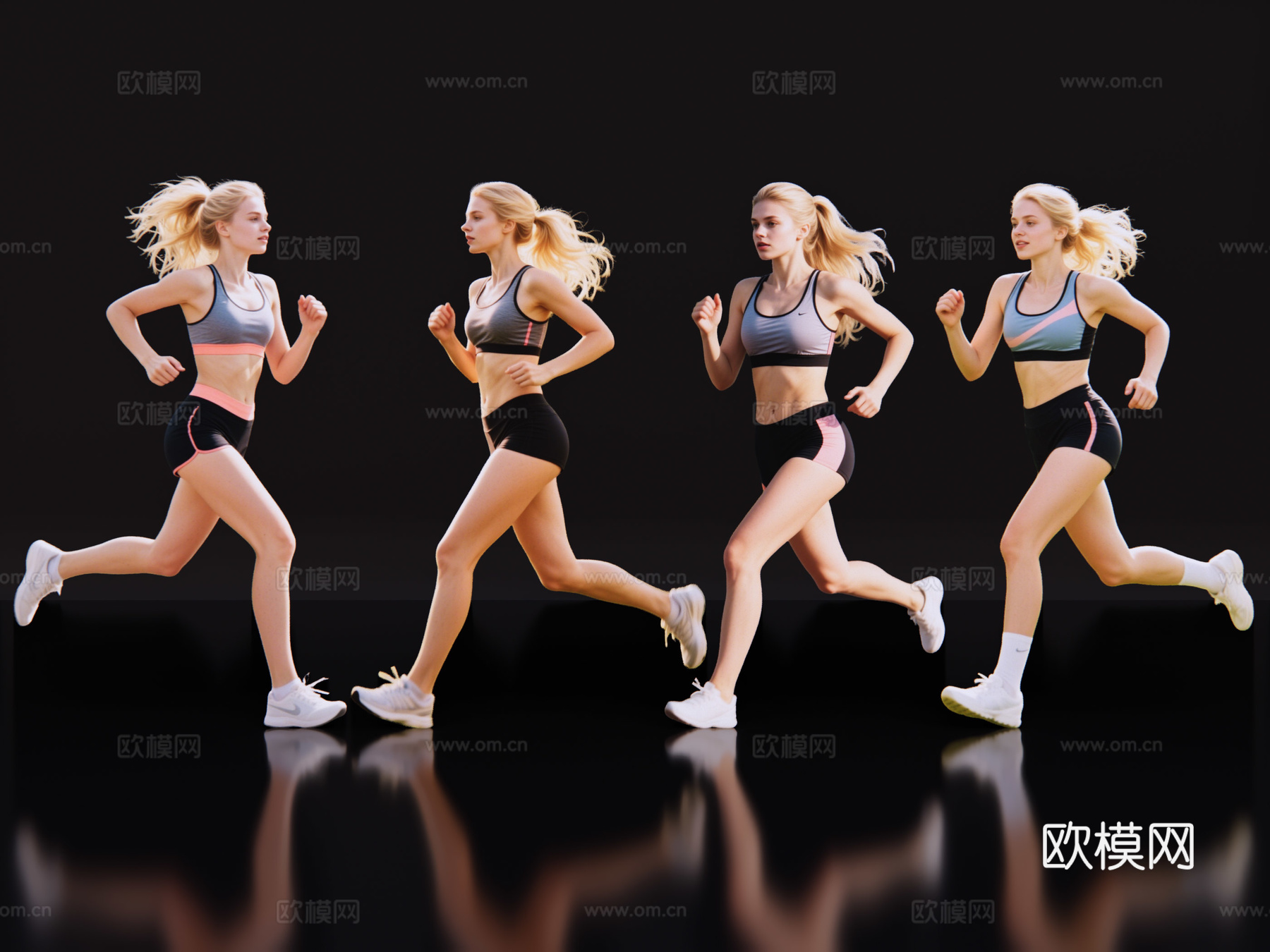 2D现代人物 运动装美女 运动装模特 跑步运动 夏季运动装su模型