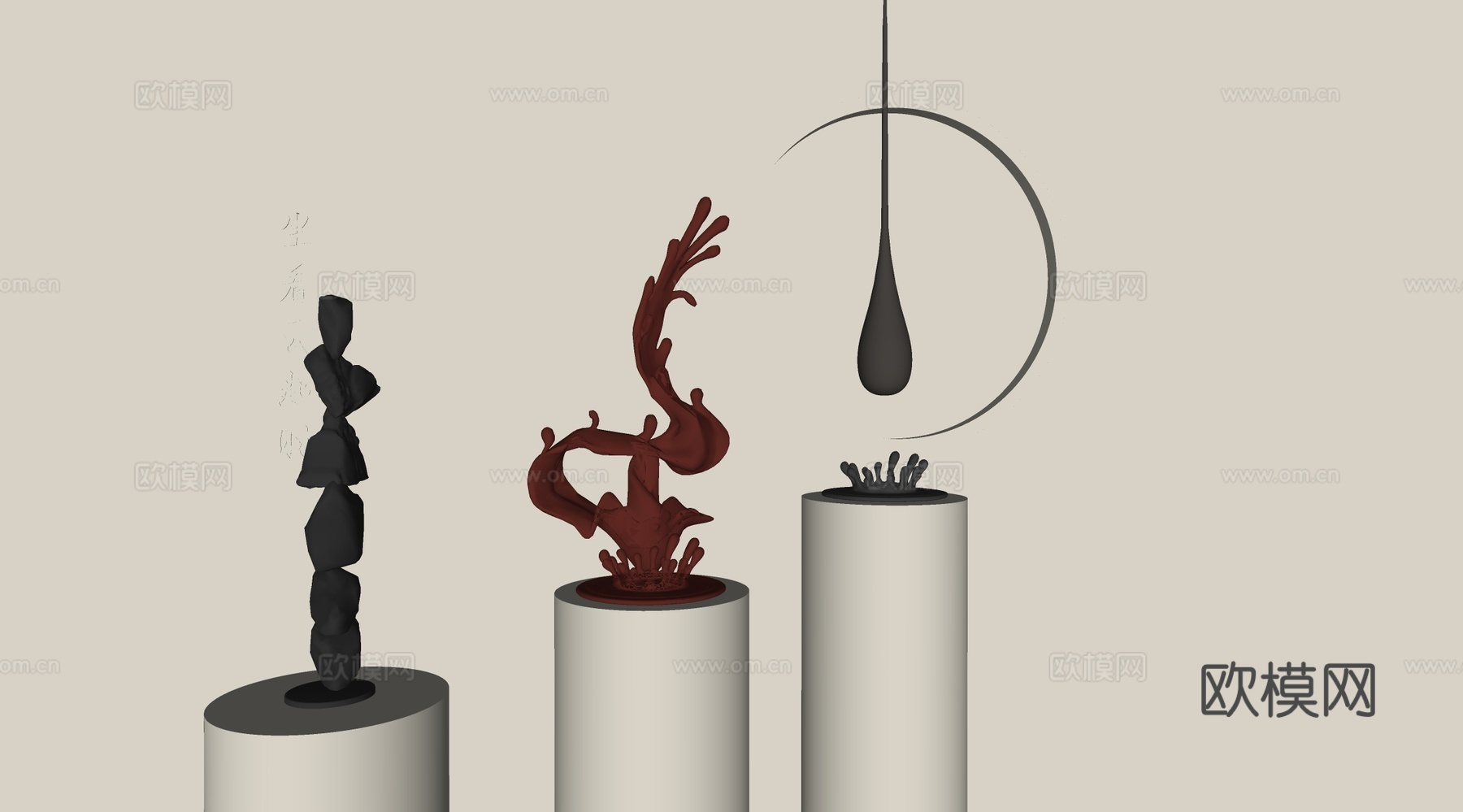 轻奢意式雕塑摆件 水雕塑 意式轻奢雕塑 艺术雕塑su模型