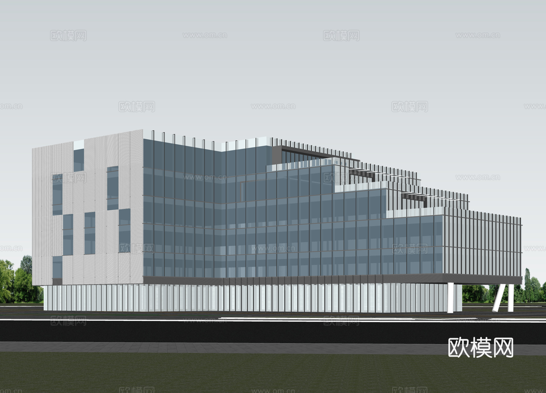 多层办公楼 现代产业园 多层办公 厂房 产业园 办公楼su模型