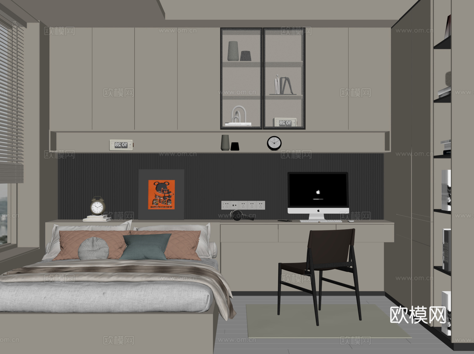 现代榻榻米卧室su模型