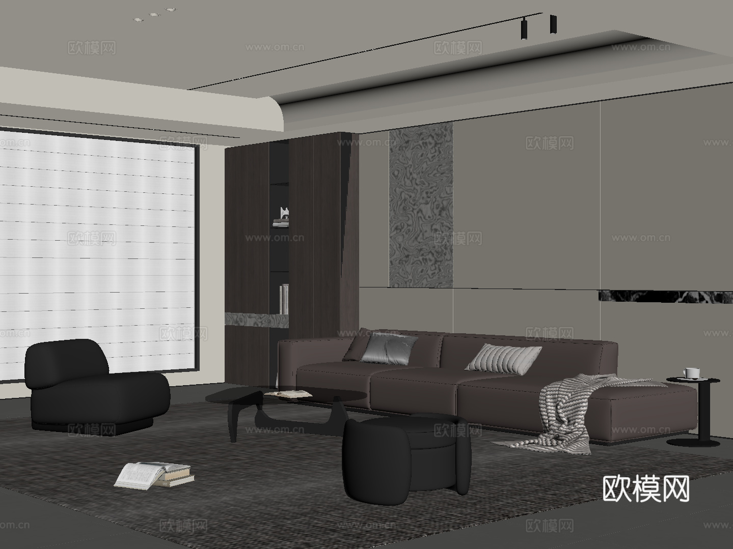 现代意式客厅 沙发茶几组合su模型