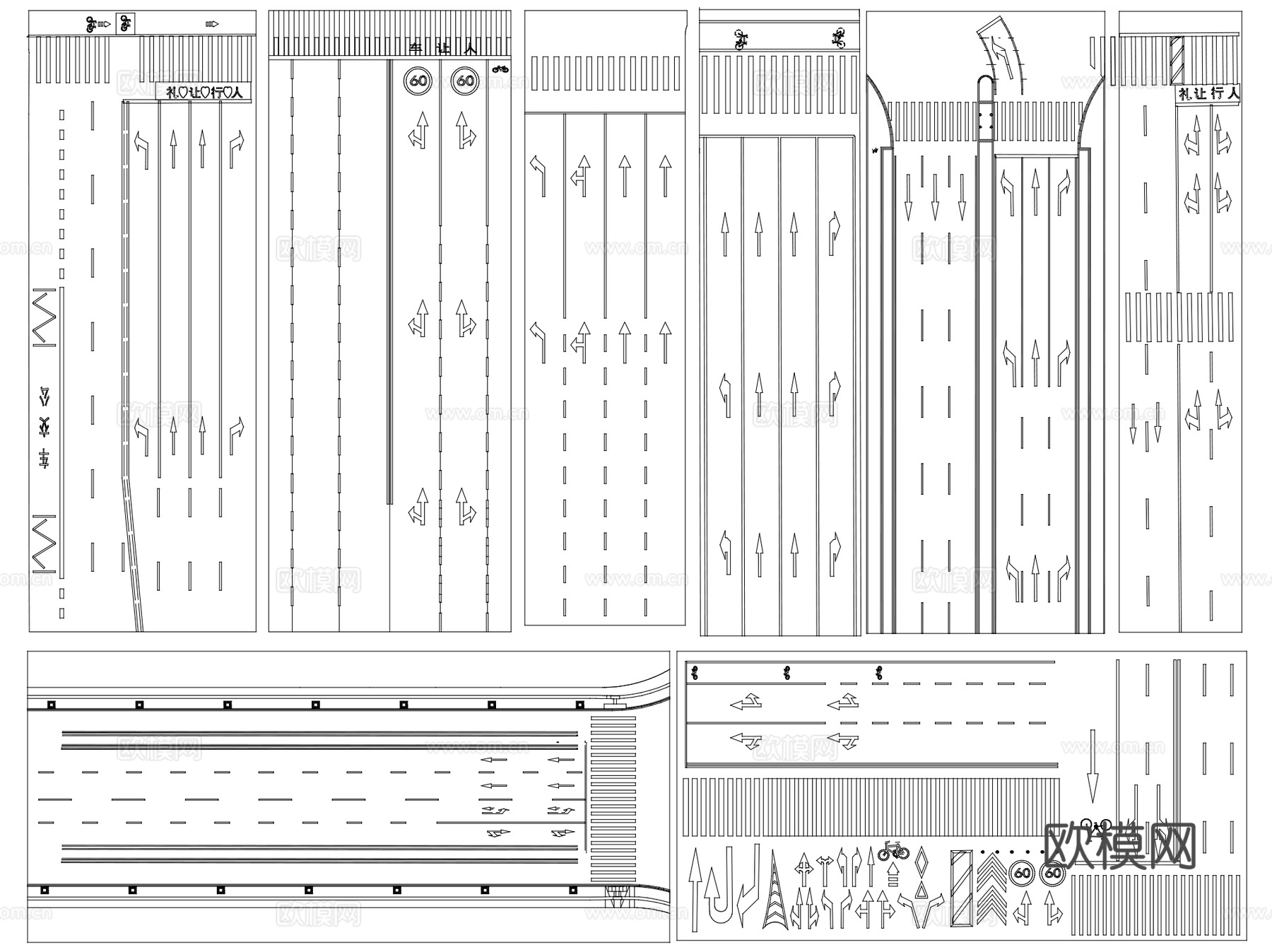 道路交通标识标线警告标志指示牌图标CAD图例图块图库集14套cad施工图