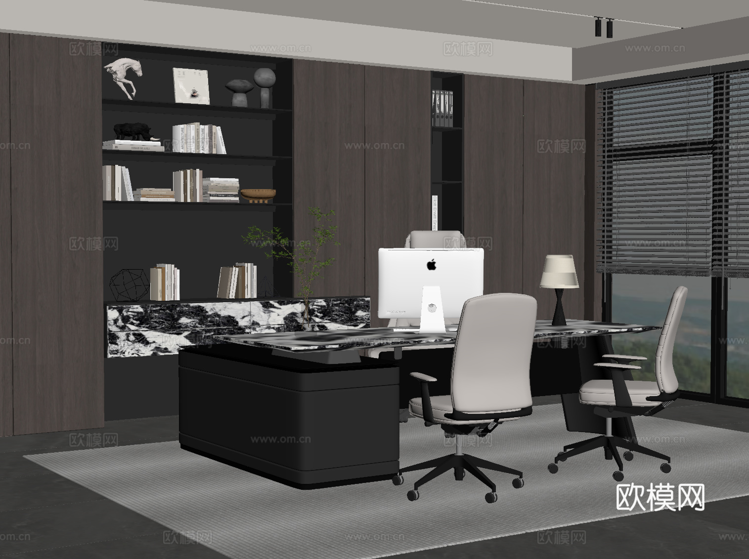 现代意式办公室 经理办公室 办公桌椅 老板椅su模型