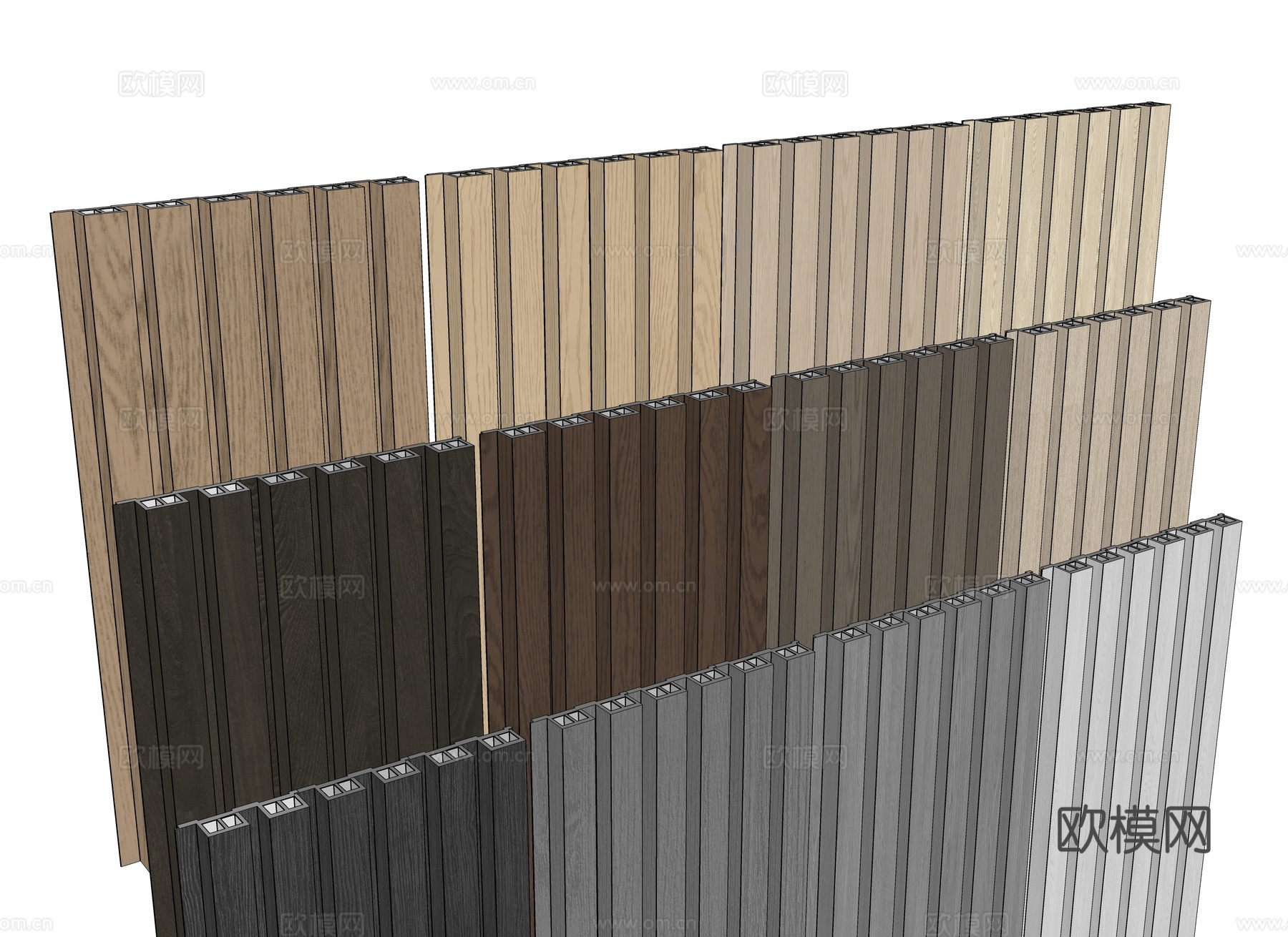 长城板 格栅板 木饰面 长城背景板 护墙板 格栅木饰面su模型
