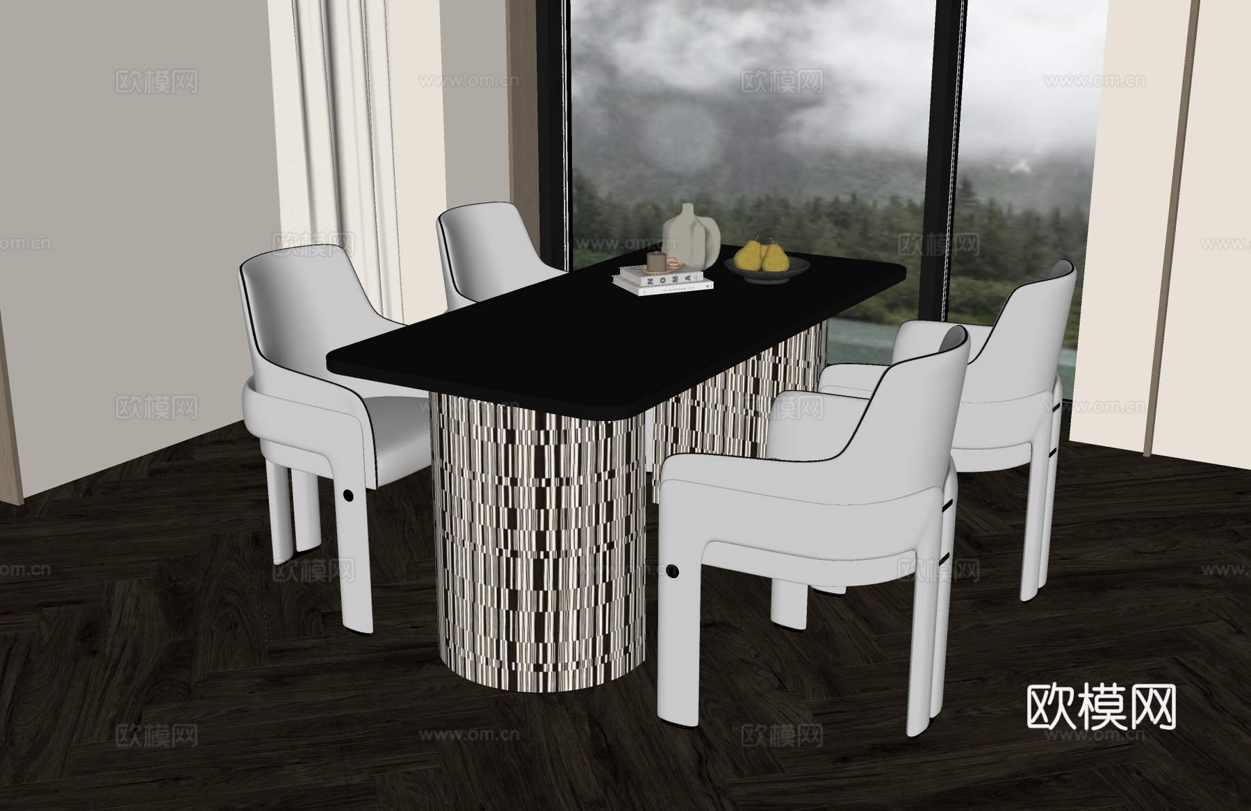 现代餐厅 意式餐厅 现代意式餐桌椅 意式餐桌椅 现代轻奢餐桌su模型