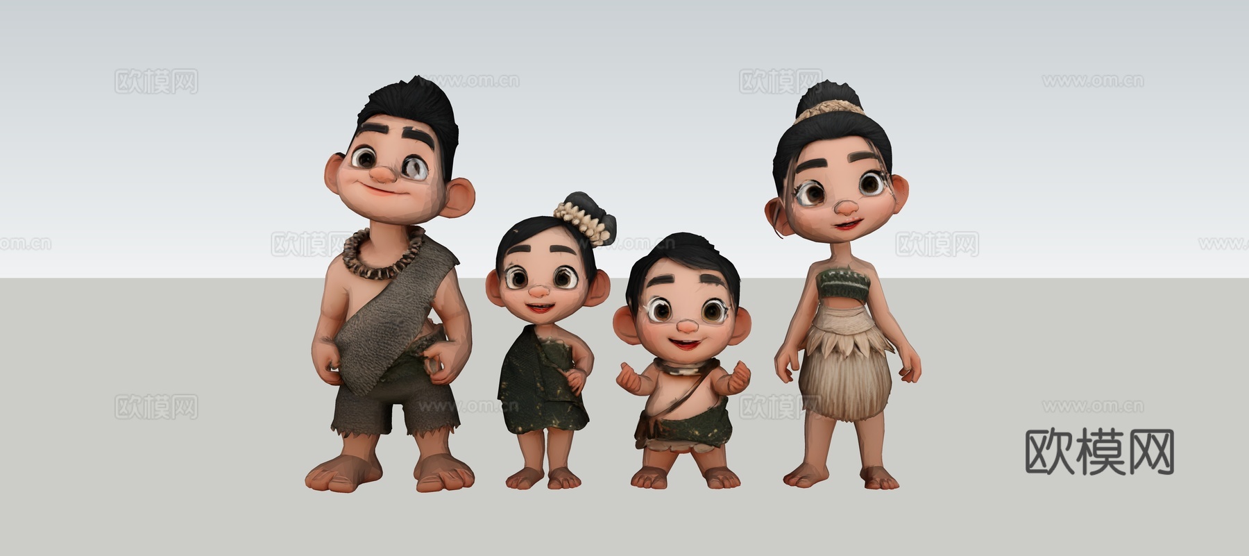 可爱卡通风 原始人家庭 3D 人物模型su模型