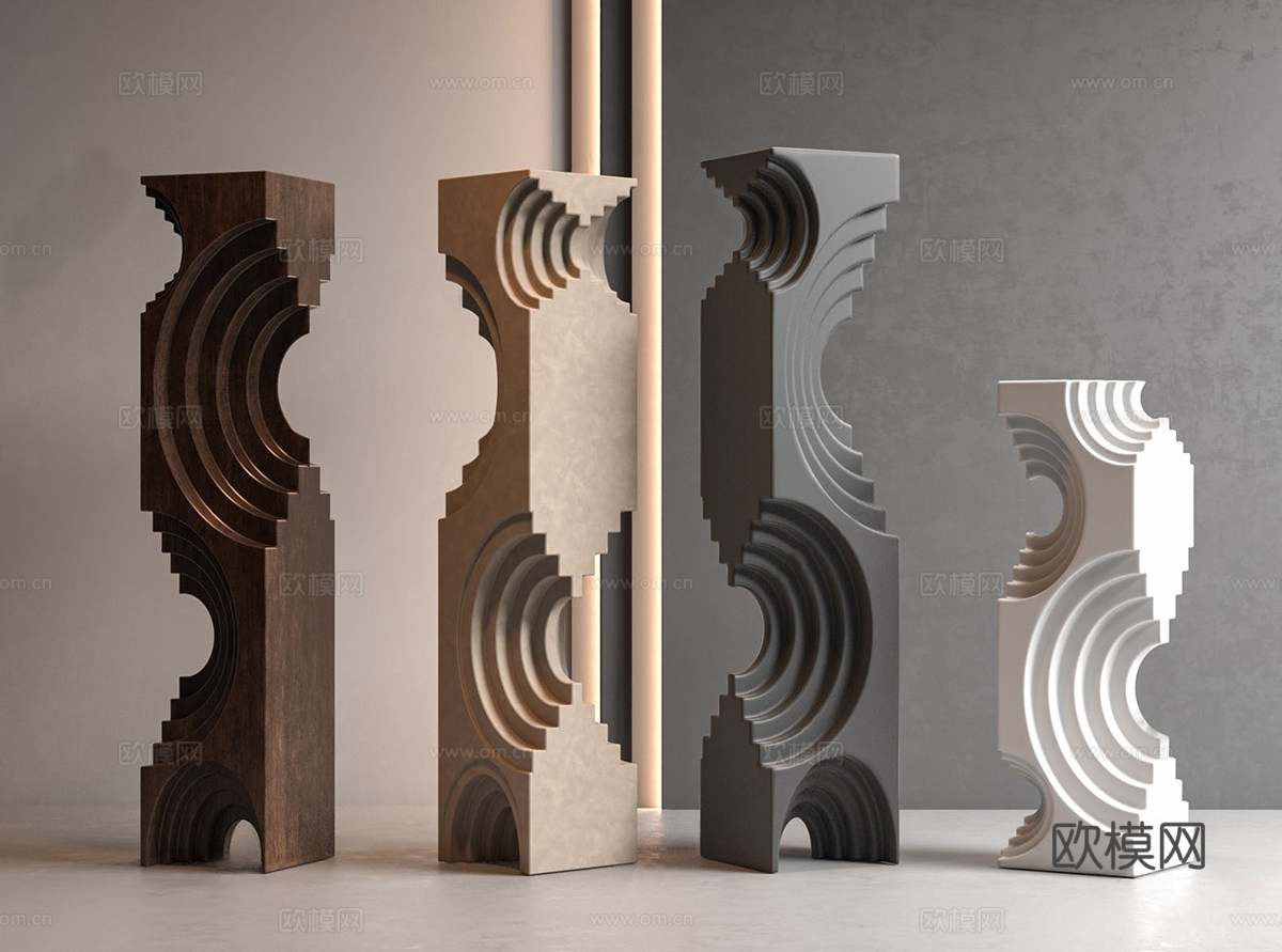 现代雕塑摆件 现代石头雕塑su模型