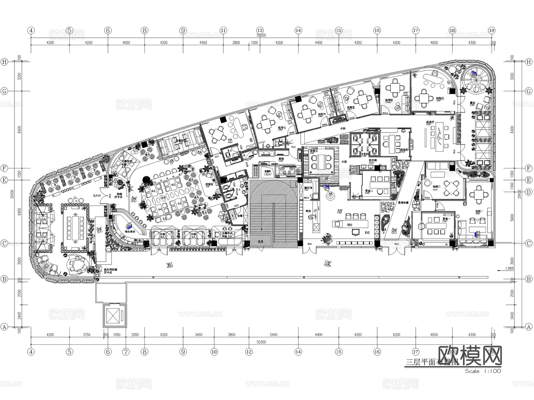 酒吧酒馆酒廊清吧会所餐厅室内工装CAD平面图集 12套cad施工图