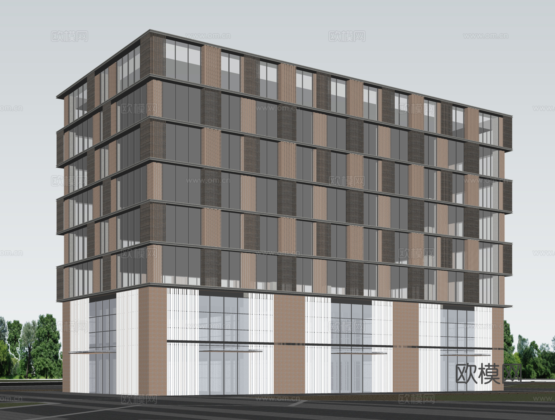 多层办公楼 现代产业园 多层办公 厂房 产业园 办公楼su模型