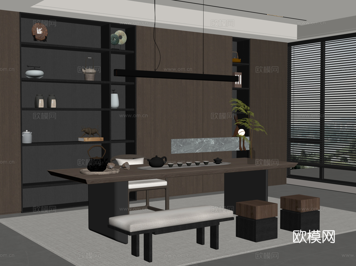 现代意式茶室su模型