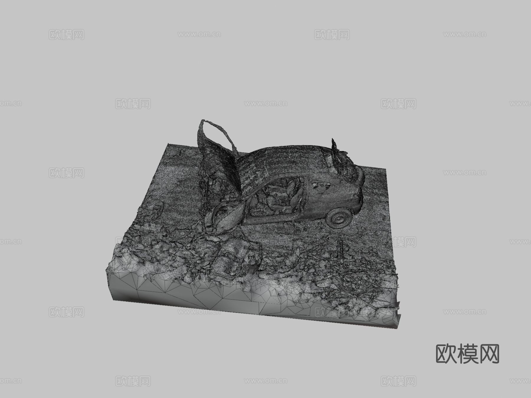 红色汽车残骸su模型