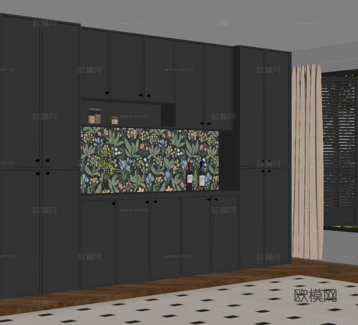 法式复古餐边柜 酒柜su模型
