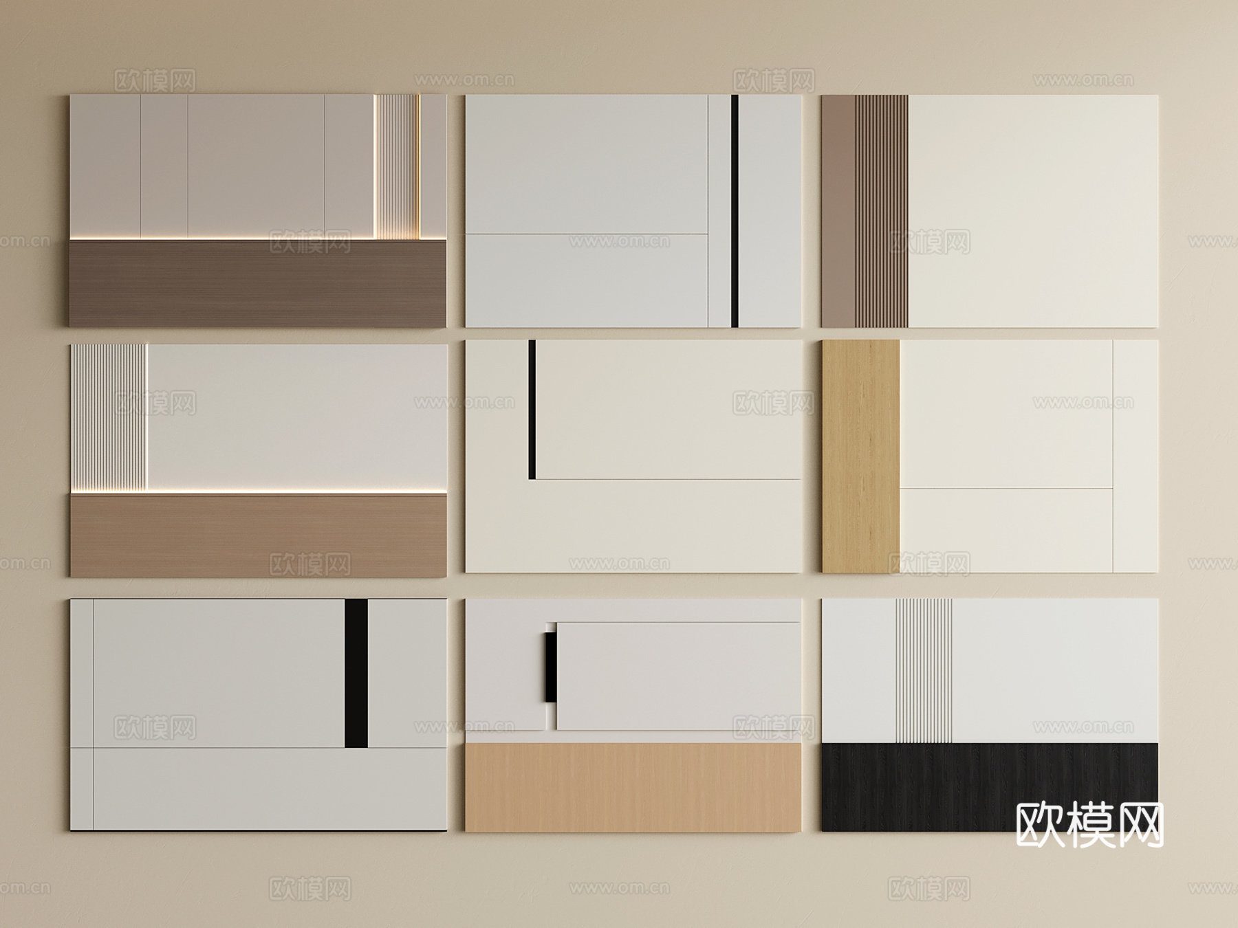 现代床头背景墙 极简卧室背景墙su模型