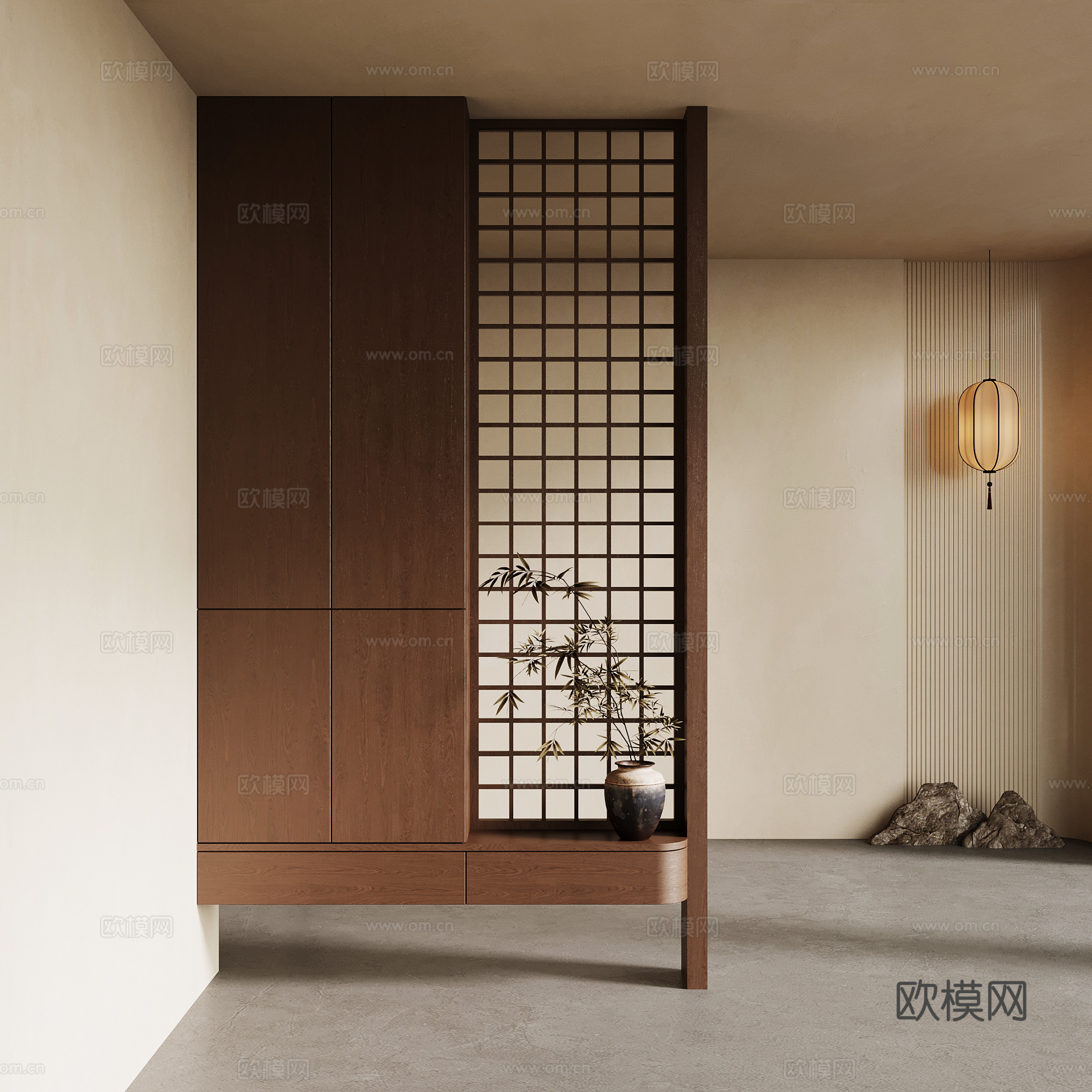 新中式玄关 玄关柜su模型