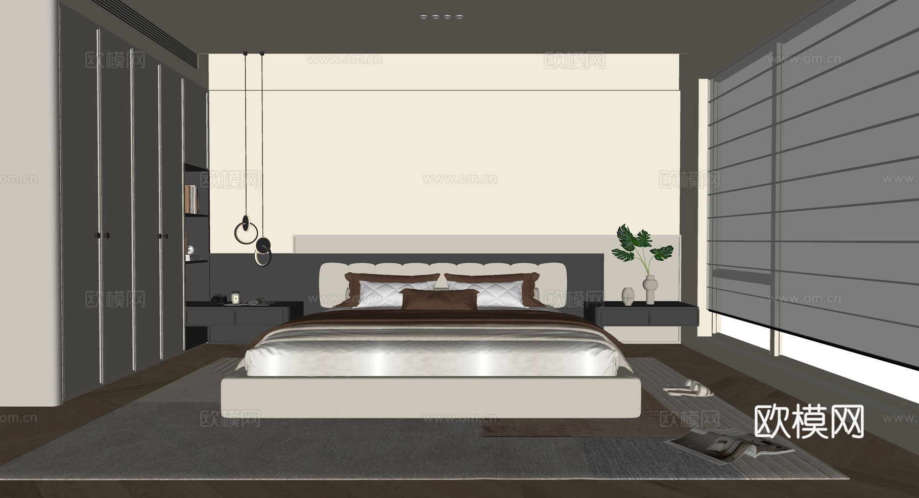 现代意式卧室su模型