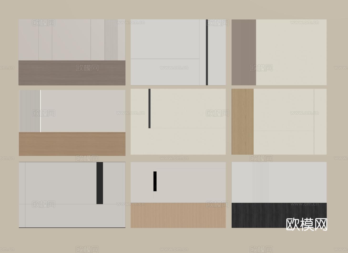 现代床头背景墙 极简卧室背景墙su模型