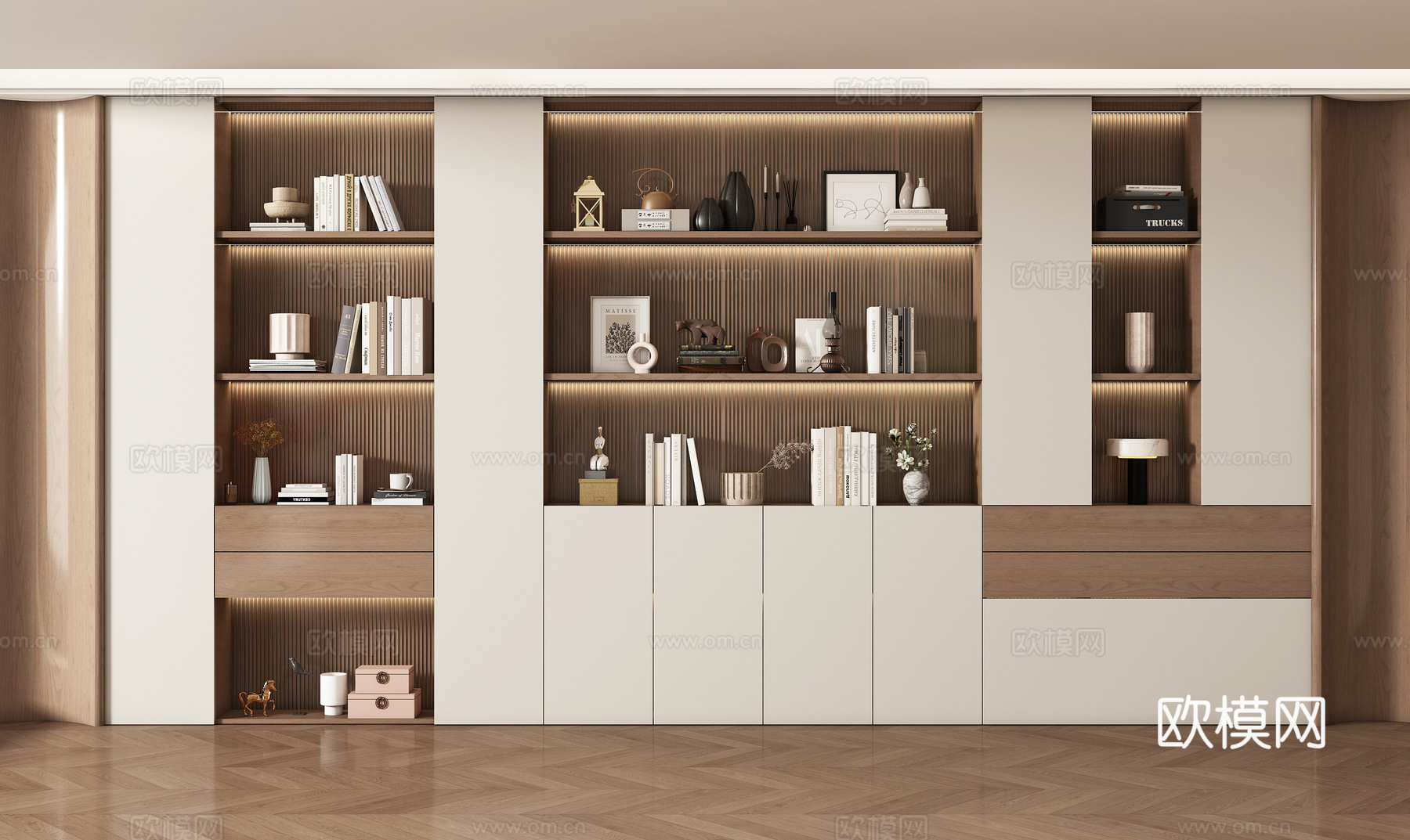 现代书柜书房 储物柜背景柜 书籍摆件组合 装饰柜su模型su模型