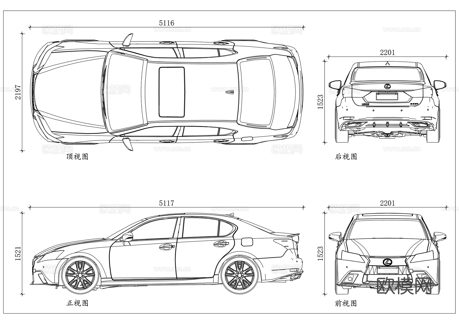 凌志豪华轿车 雷克萨斯轿车 凌志旗舰轿车 雷克萨斯豪车 凌志cad施工图