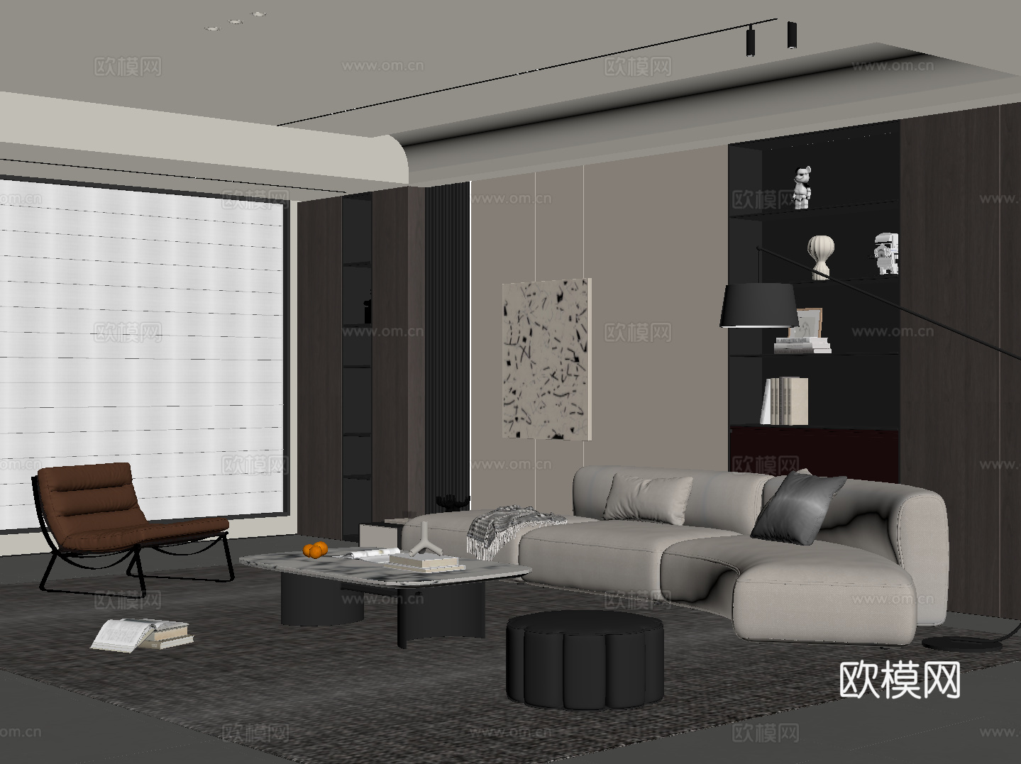 现代意式客厅 沙发茶几组合su模型