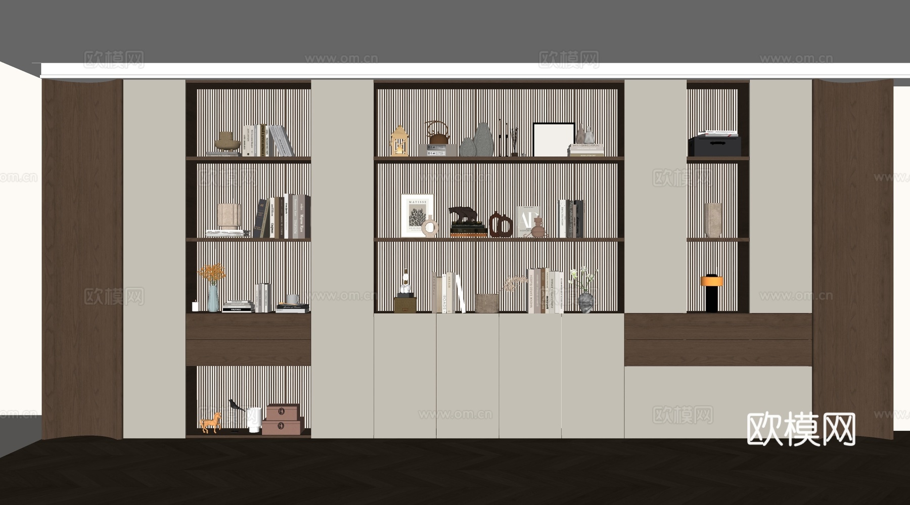 现代书柜书房 储物柜背景柜 书籍摆件组合 装饰柜su模型su模型