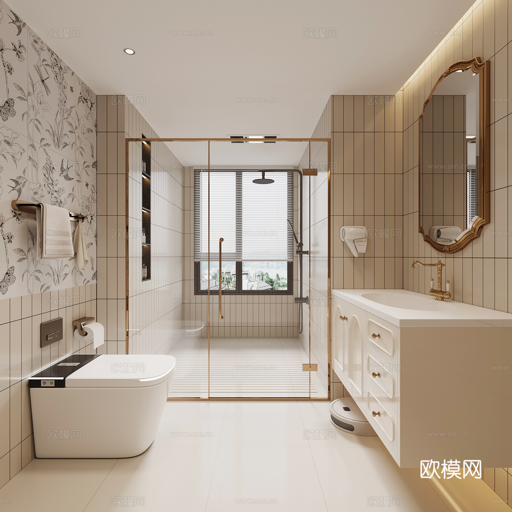 法式奶油风卫生间su模型