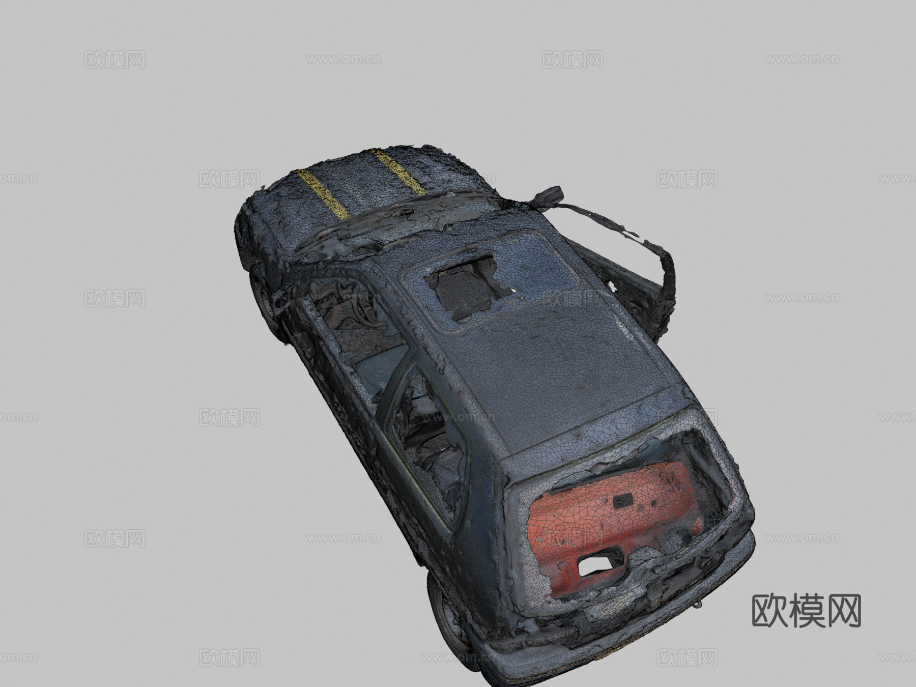 黑色汽车残骸su模型