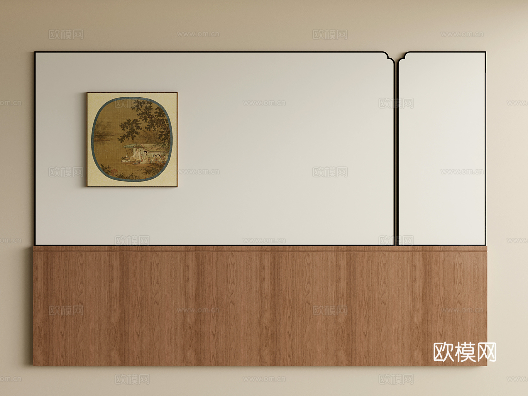 新中式床头背景墙 宋氏卧室背景墙su模型