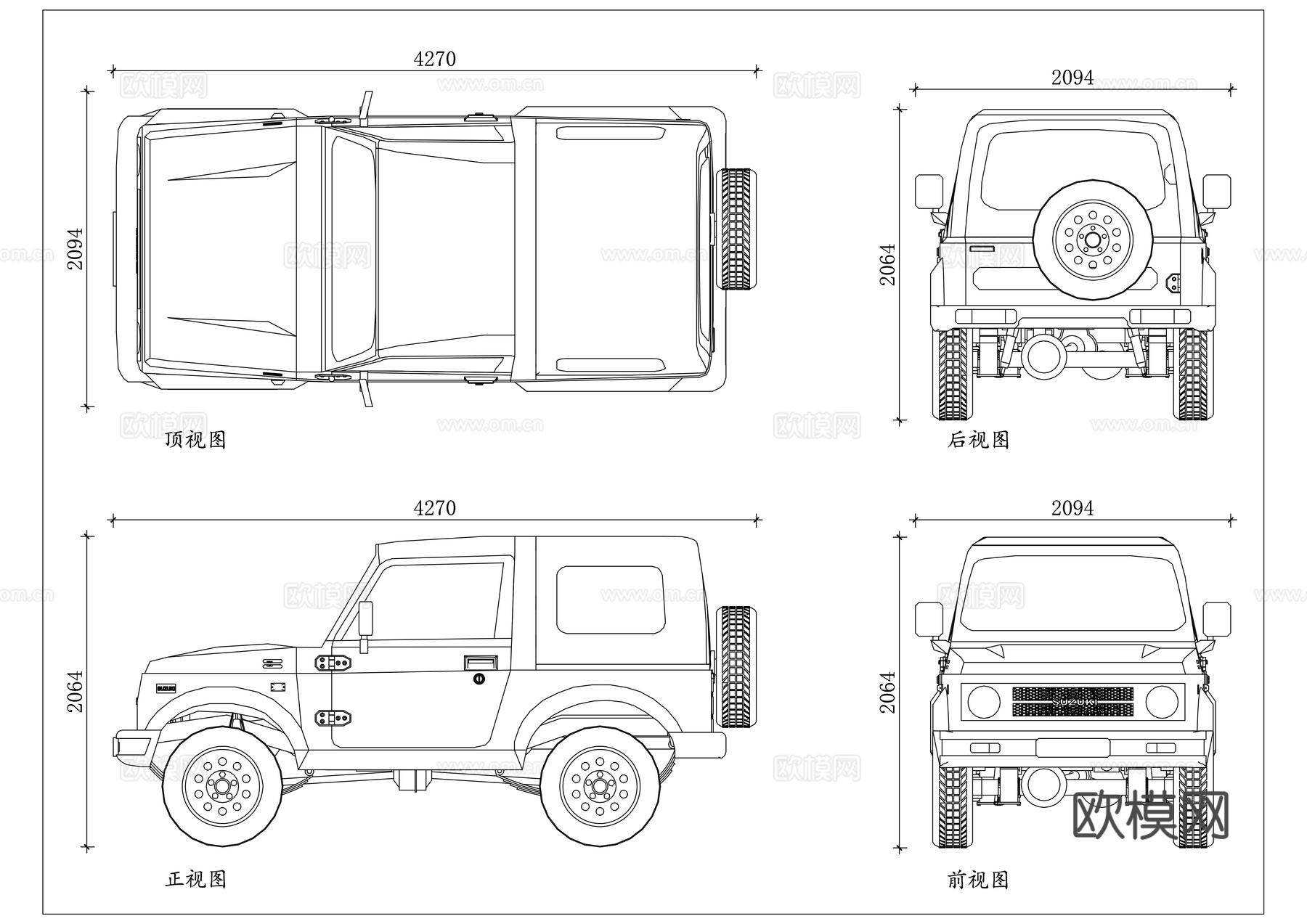 铃木越野车型 铃木硬派 SUV 铃木越野战车 铃木硬核越野cad施工图